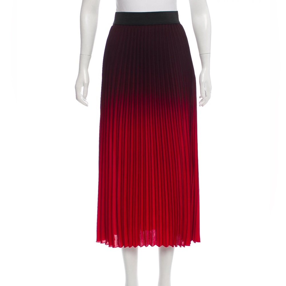 Maje Jonaelle Red Ombré Pleated Midi Skirt